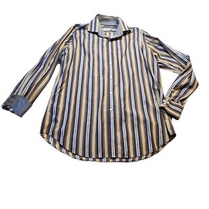 Thomas Dean Men's Long-Sleeve Striped Accent Sleeves Button Shirt Size XL B2
